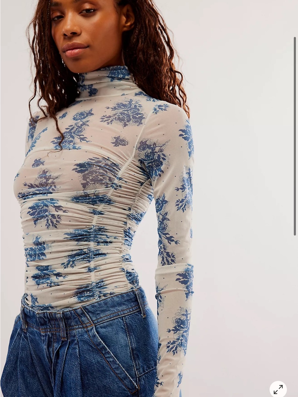 Free People Under It All Printed Mesh Bodysuit In Tea Combo Size Medium